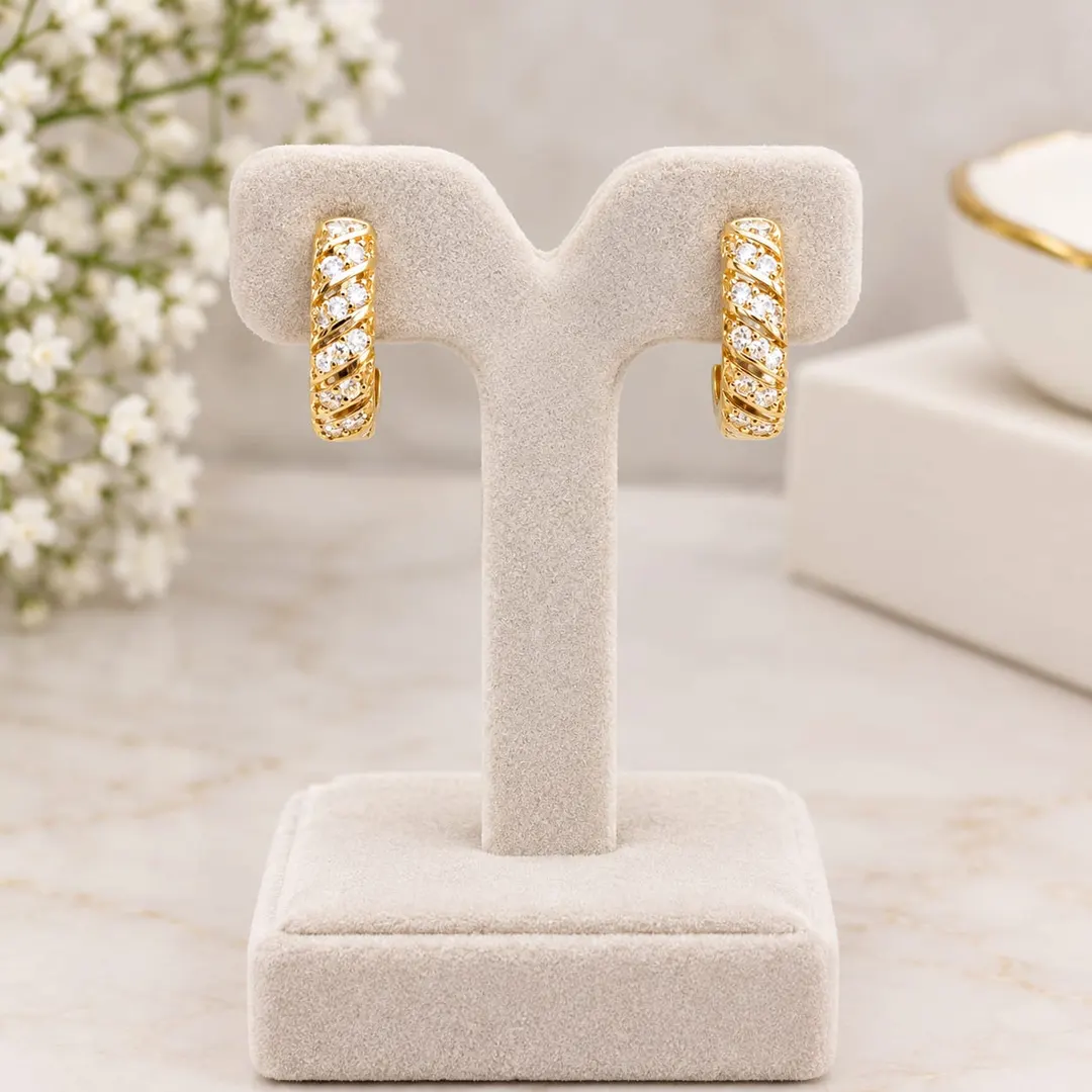 CLASSIC GOLD-TONE CZ HUGGIE EARRINGS