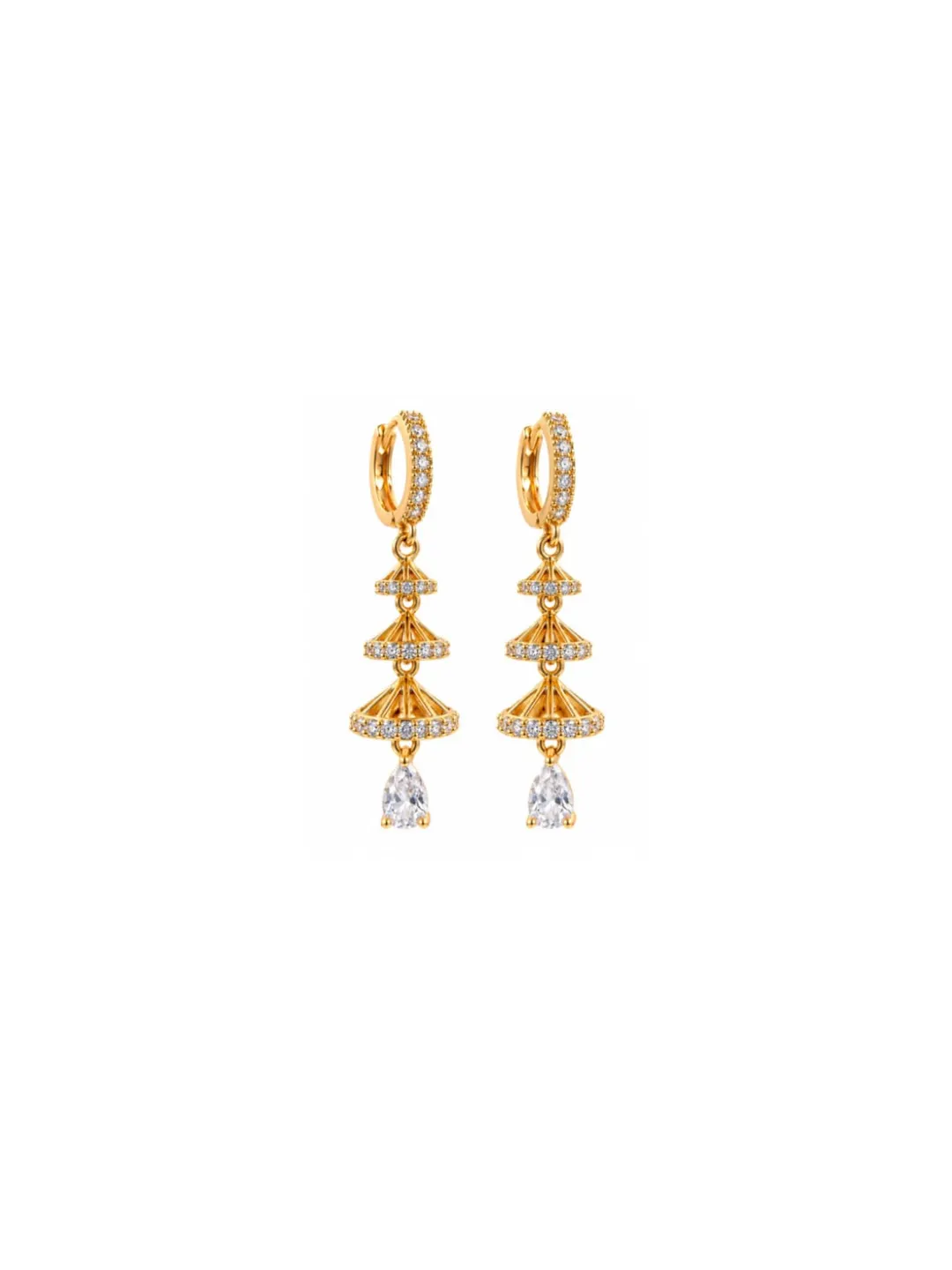 GOLD PLATED MULTI-TIER PYRAMID DANGLE EARRING