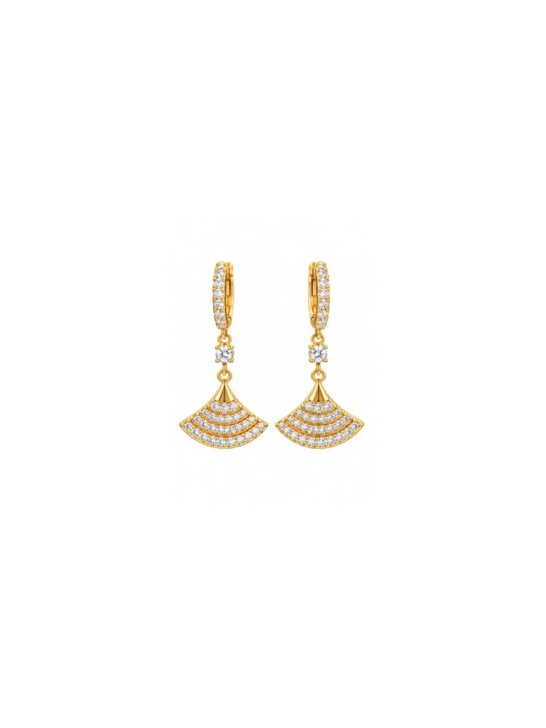 GOLD-PLATED CUBIC ZIRCONIA FAN-SHAPED HUGGIE DROP EARRING