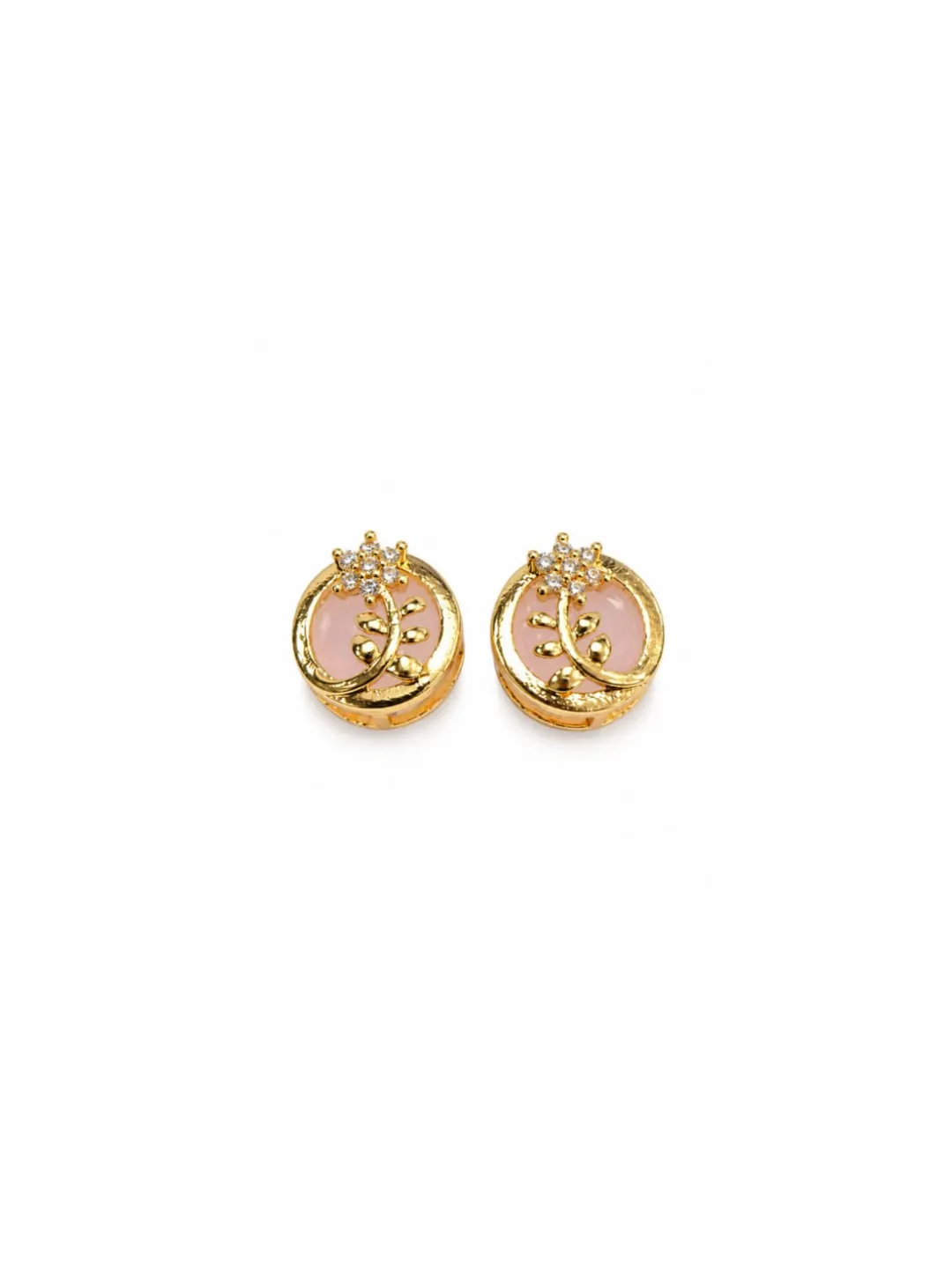 BABY PINK STONE GOLD PLATED ROUND STUD EARRING