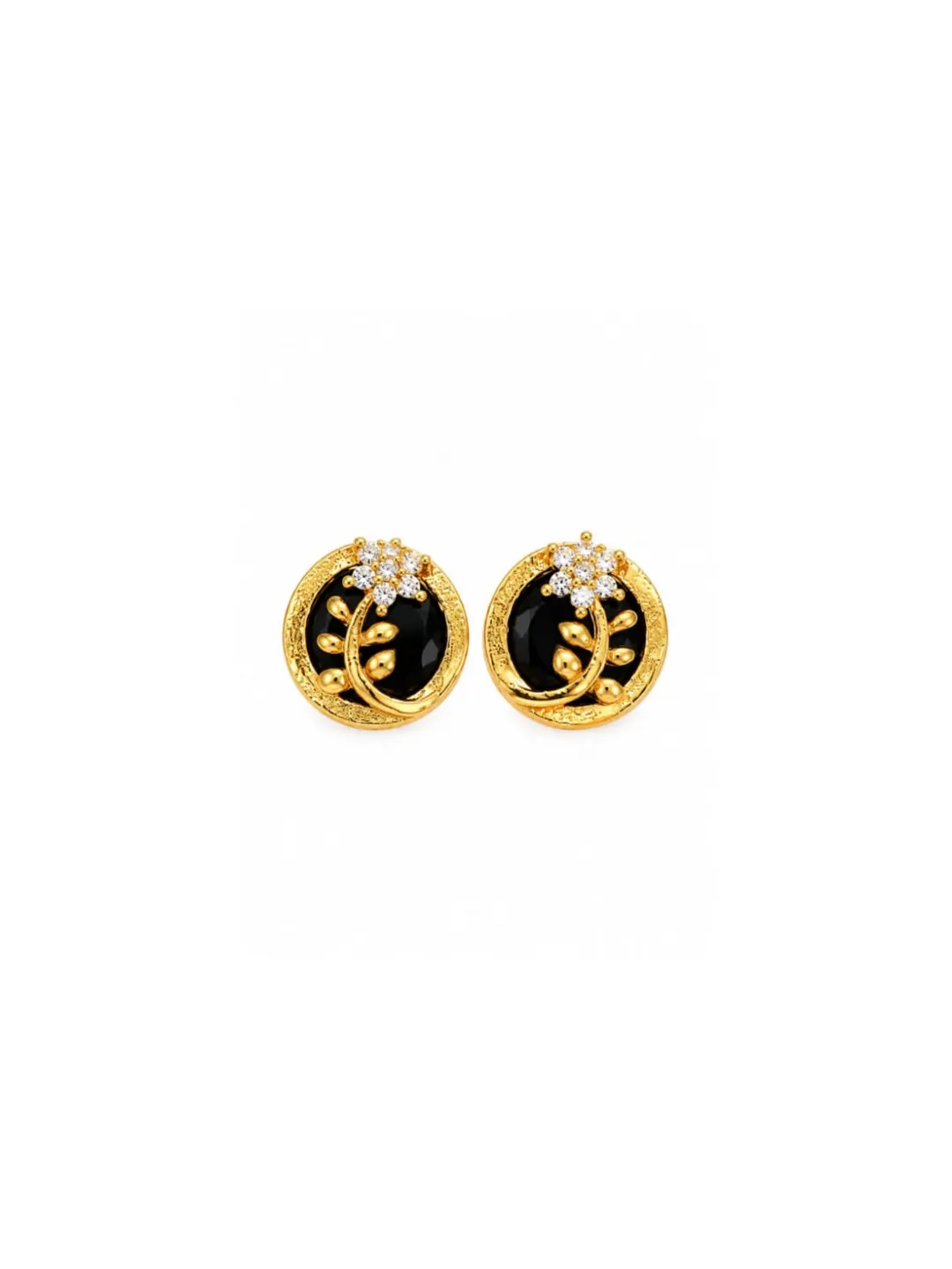 GOLD TONED ROUND FLORAL LEAF STUD EARRING
