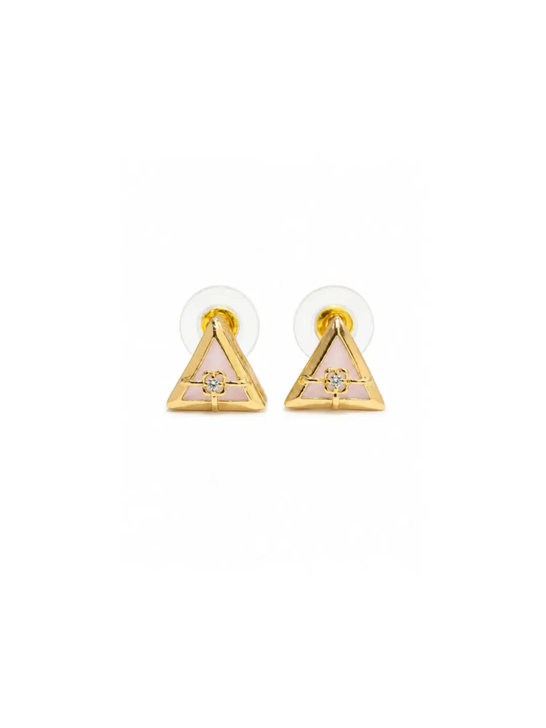 GOLD-PALTED PINK ENAMEL TRIANGLE STUD EARRING