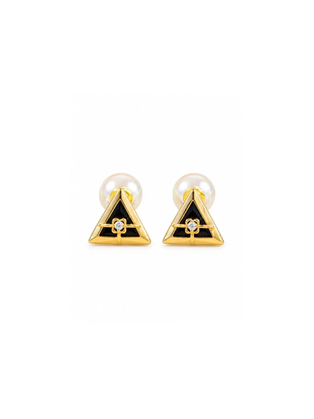 GEOMETRIC FLORAL CUBIC ZIRCONIA STATEMENT BLACK EARRING