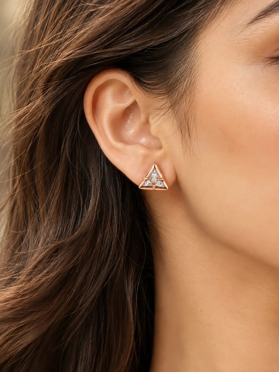 MINIMALIST CUBIC ZIRCONIA SOLITAIRE INLAID GEOMATRIC  STUD EARRING 