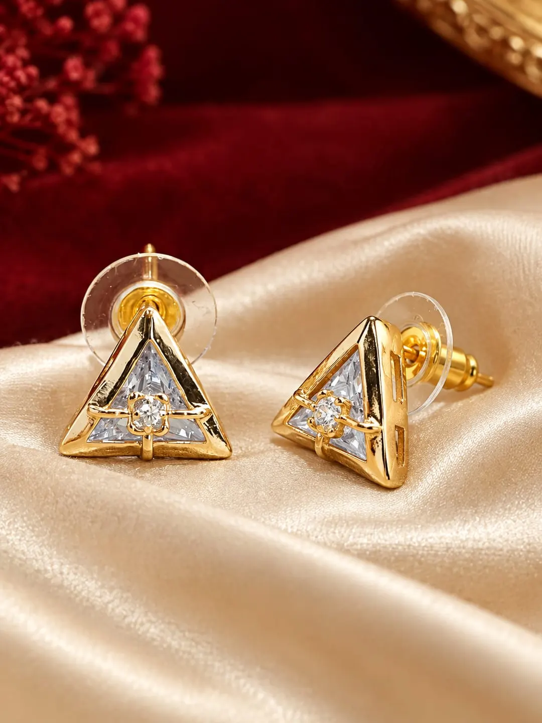 MINIMALIST CUBIC ZIRCONIA SOLITAIRE INLAID GEOMATRIC  STUD EARRING 