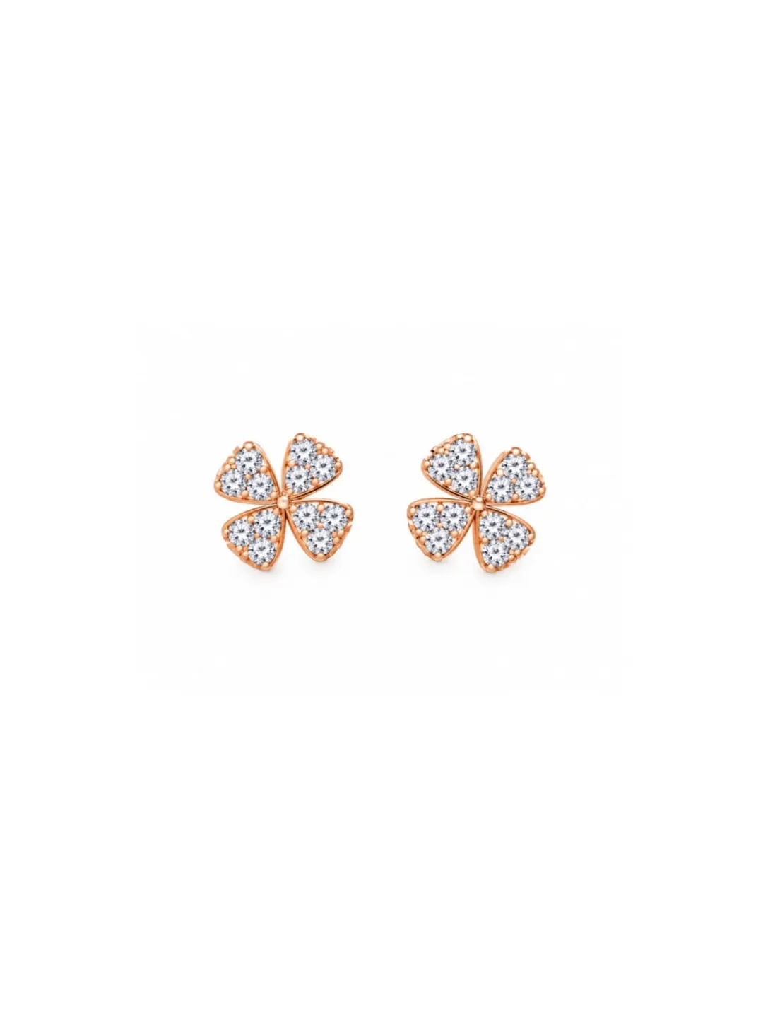 ROSE GOLD MICRO-PAVE CUBIC ZIRCONIA FOUR-PETAL FLOWER STUD EARRING