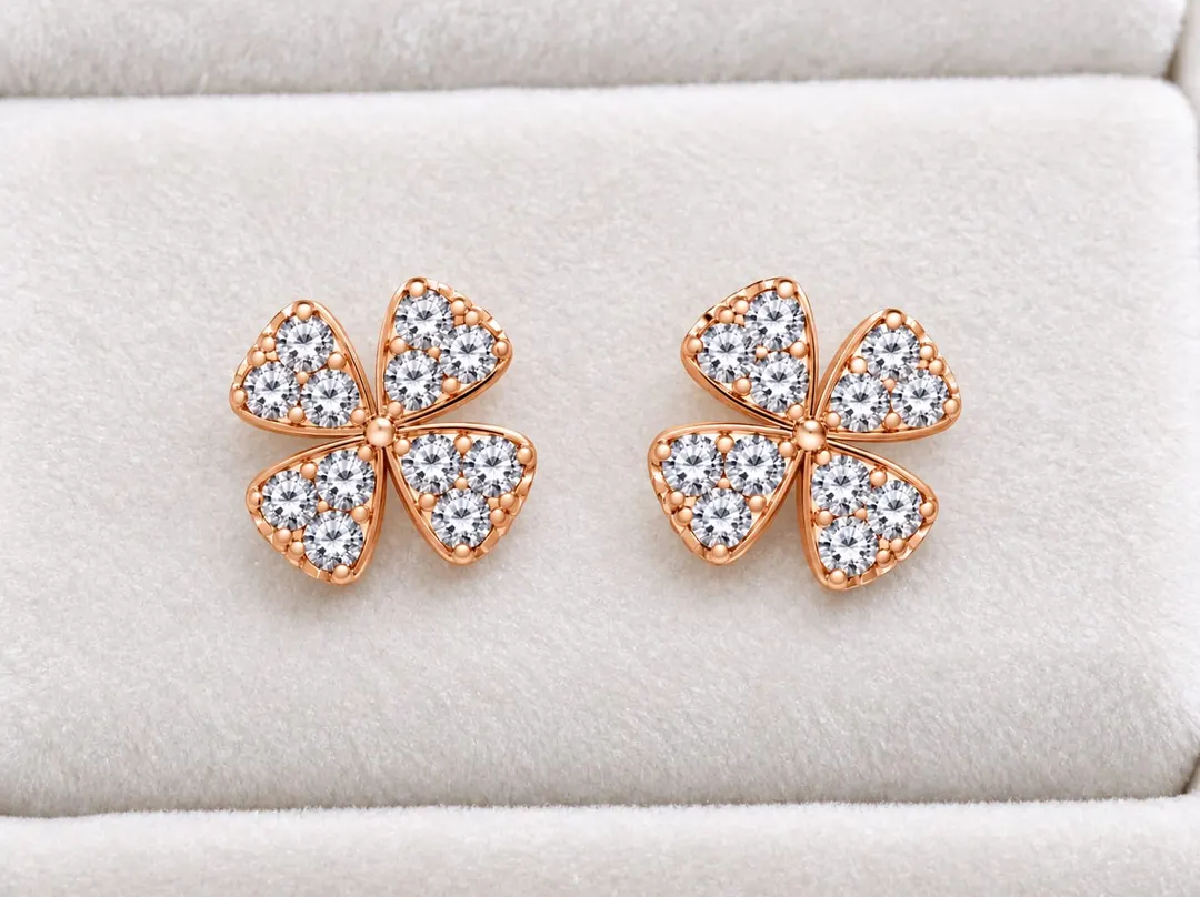 ROSE GOLD MICRO-PAVE CUBIC ZIRCONIA FOUR-PETAL FLOWER STUD EARRING