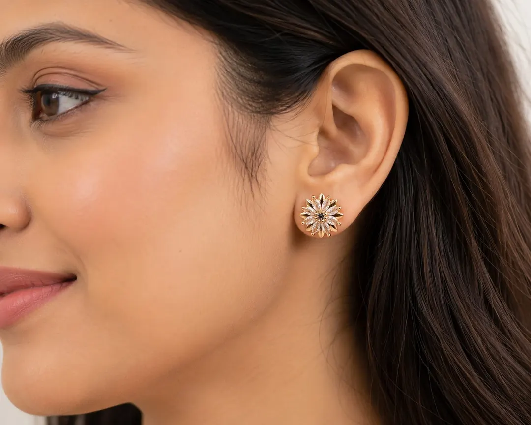 SPARKLING CZ FLORAL BURST STUD EARRING
