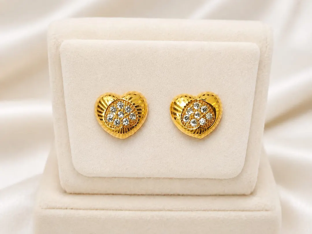 TEXTURED DOUBLE HEART PAVE CRYSTAL ZIRCON STUD  EARRING