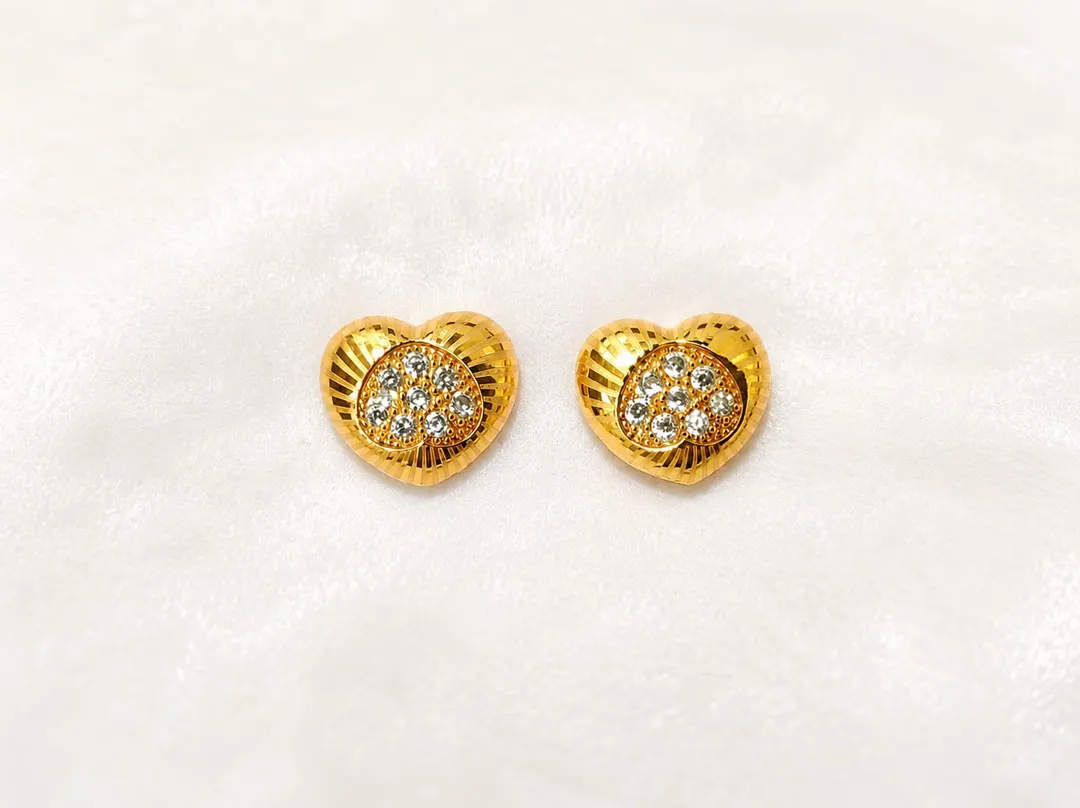 TEXTURED DOUBLE HEART PAVE CRYSTAL ZIRCON STUD  EARRING
