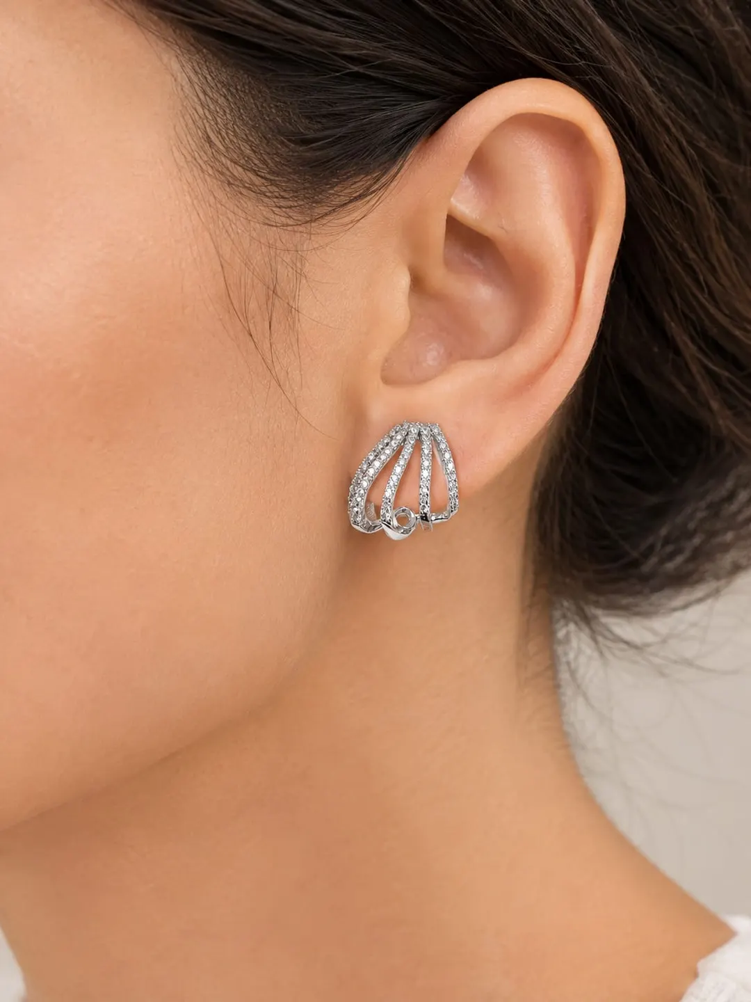 ELEGANT TRIPLE LOOP CRYSTAL RHINESTONE DROP EARRINGS