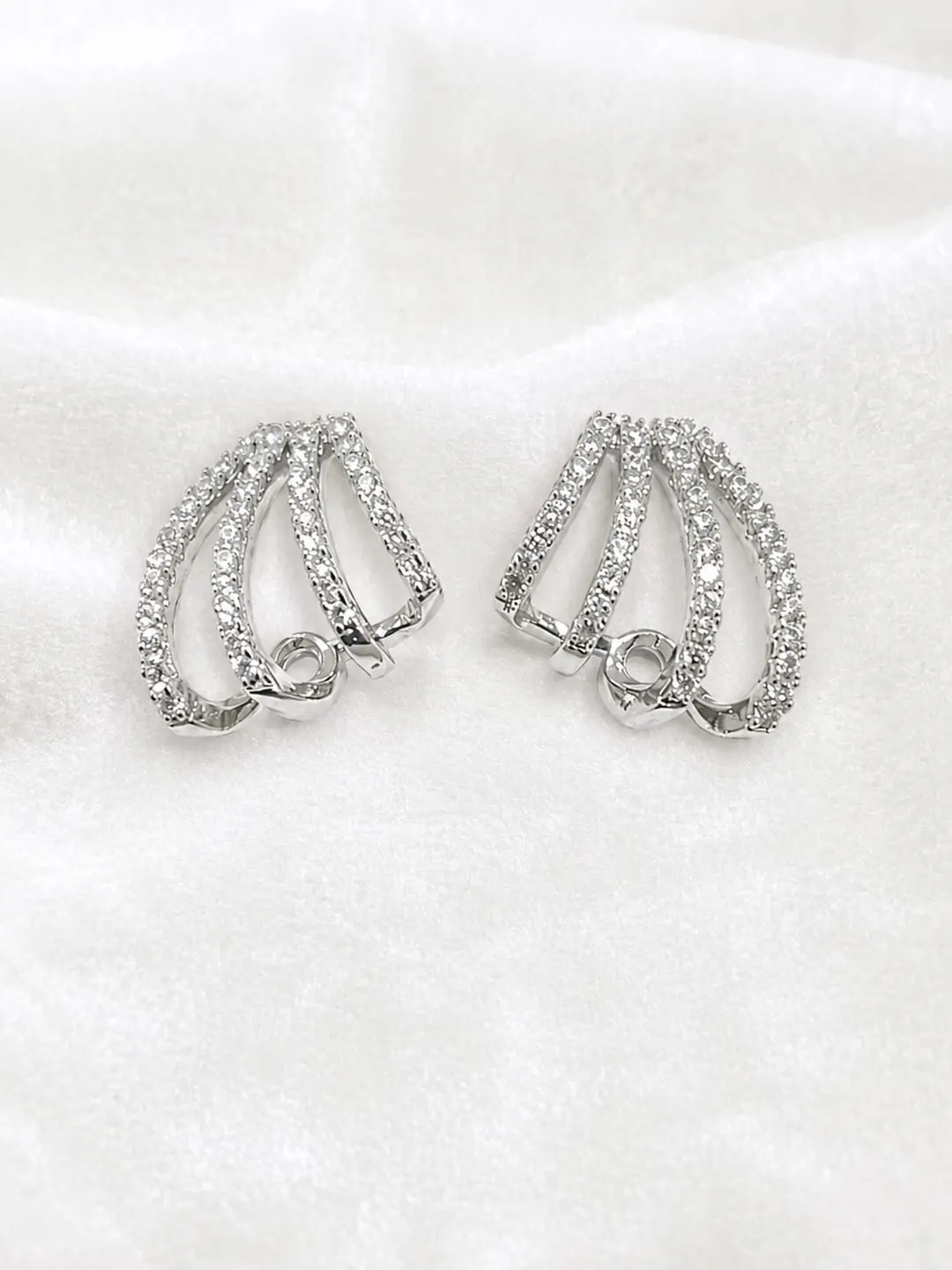 ELEGANT TRIPLE LOOP CRYSTAL RHINESTONE DROP EARRINGS