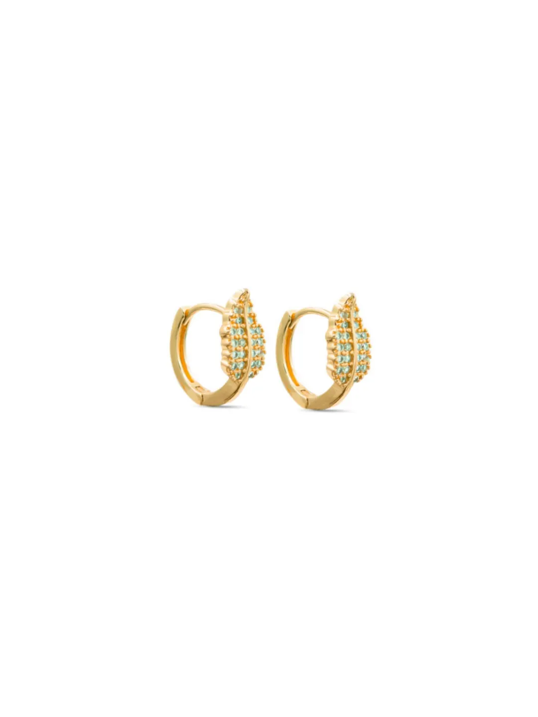 GOLD LEAF DESIGN AD STONE STUD EARRINGS