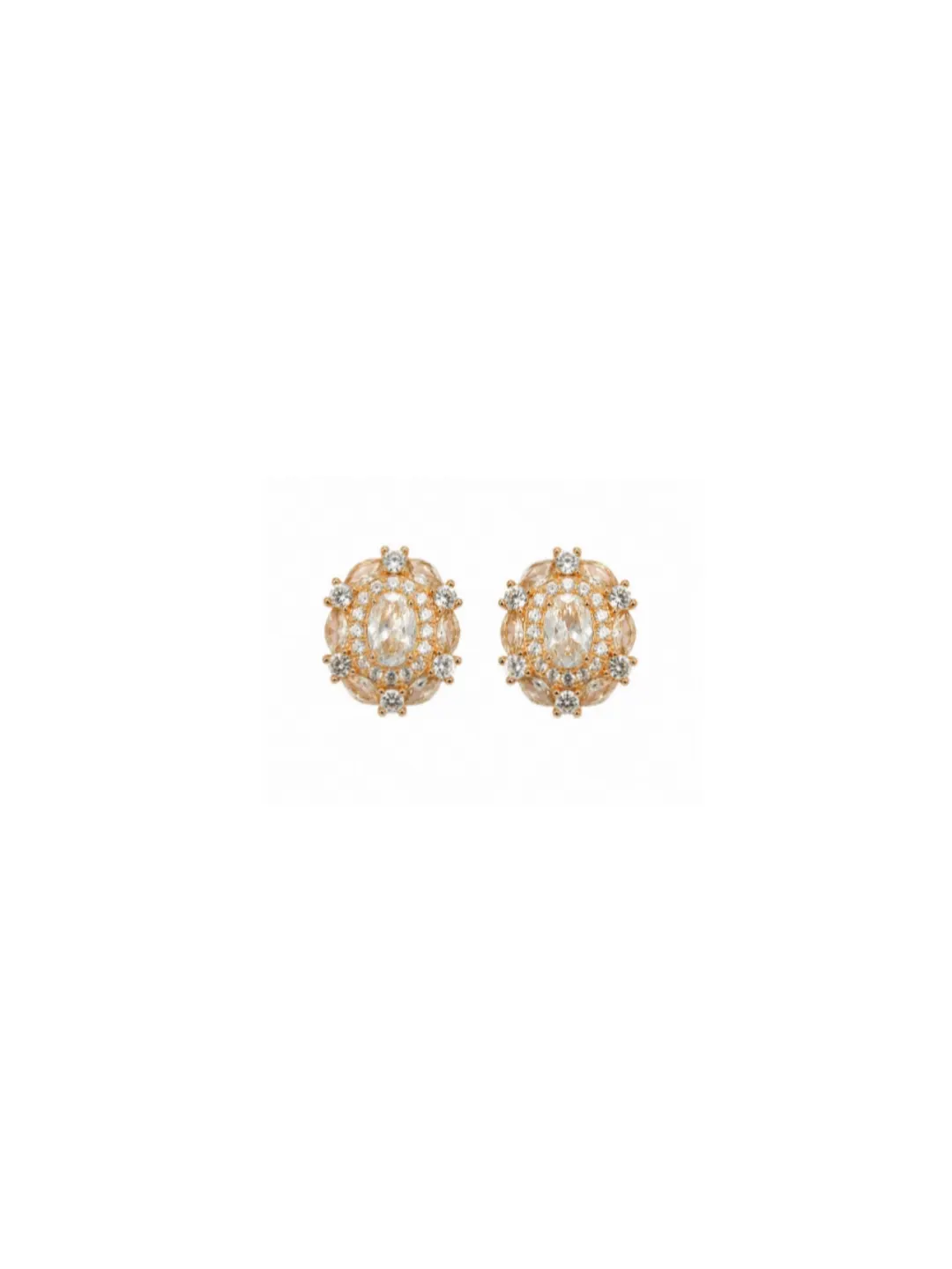 GOLD-PLATED OVAL STONE HALO STUD EARRINGS
