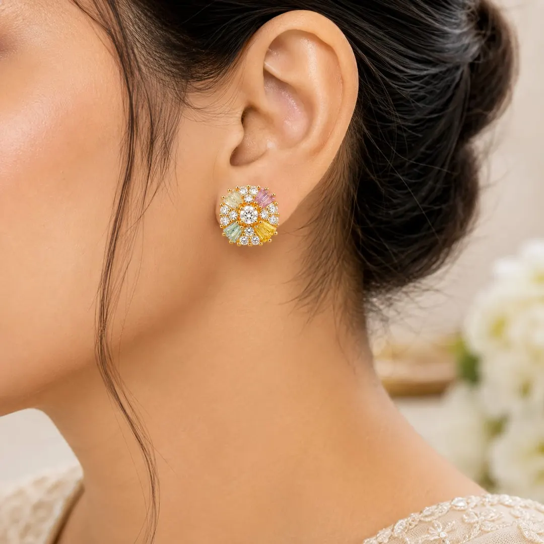 MULTICOLOR RADIANT FLORAL CZ STUD EARRINGS