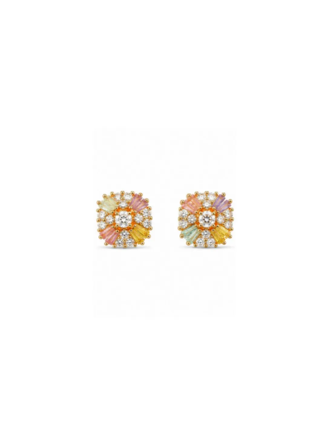 MULTICOLOR RADIANT FLORAL CZ STUD EARRINGS