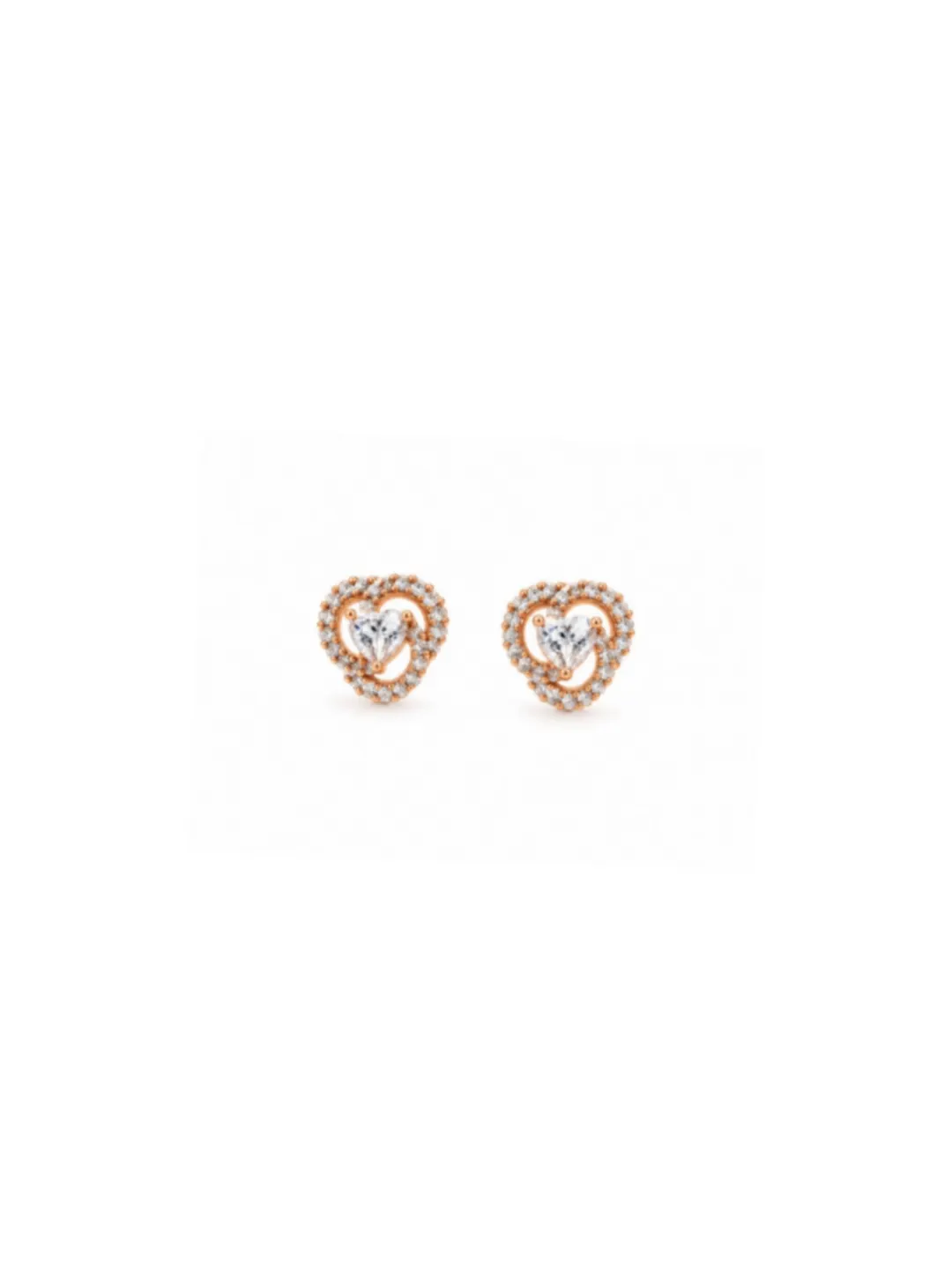 ROSE GOLD HEART CZ STUD EARRINGS