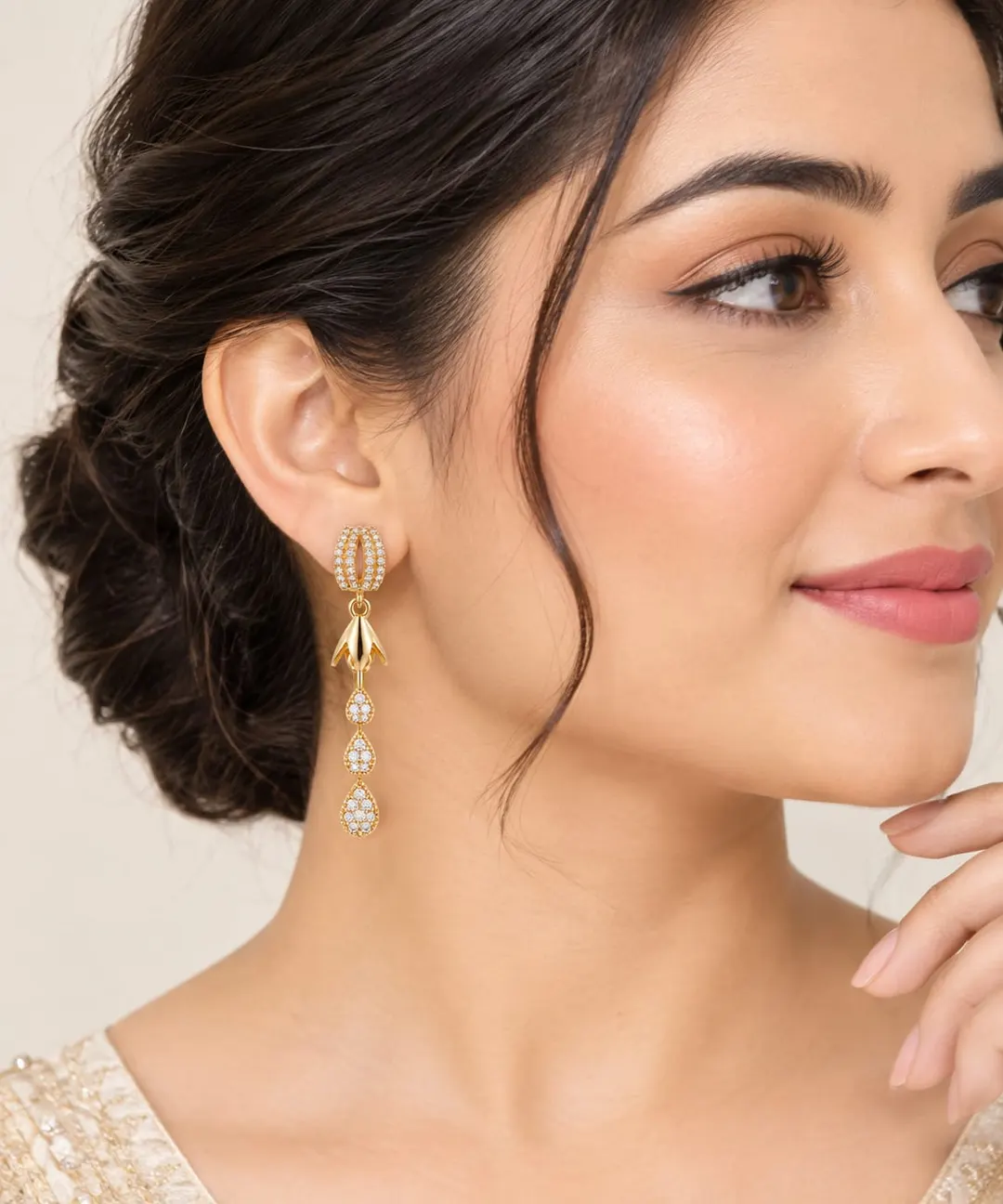 GOLD-TONE CZ CRYSTAL CASCADING DROP EARRINGS