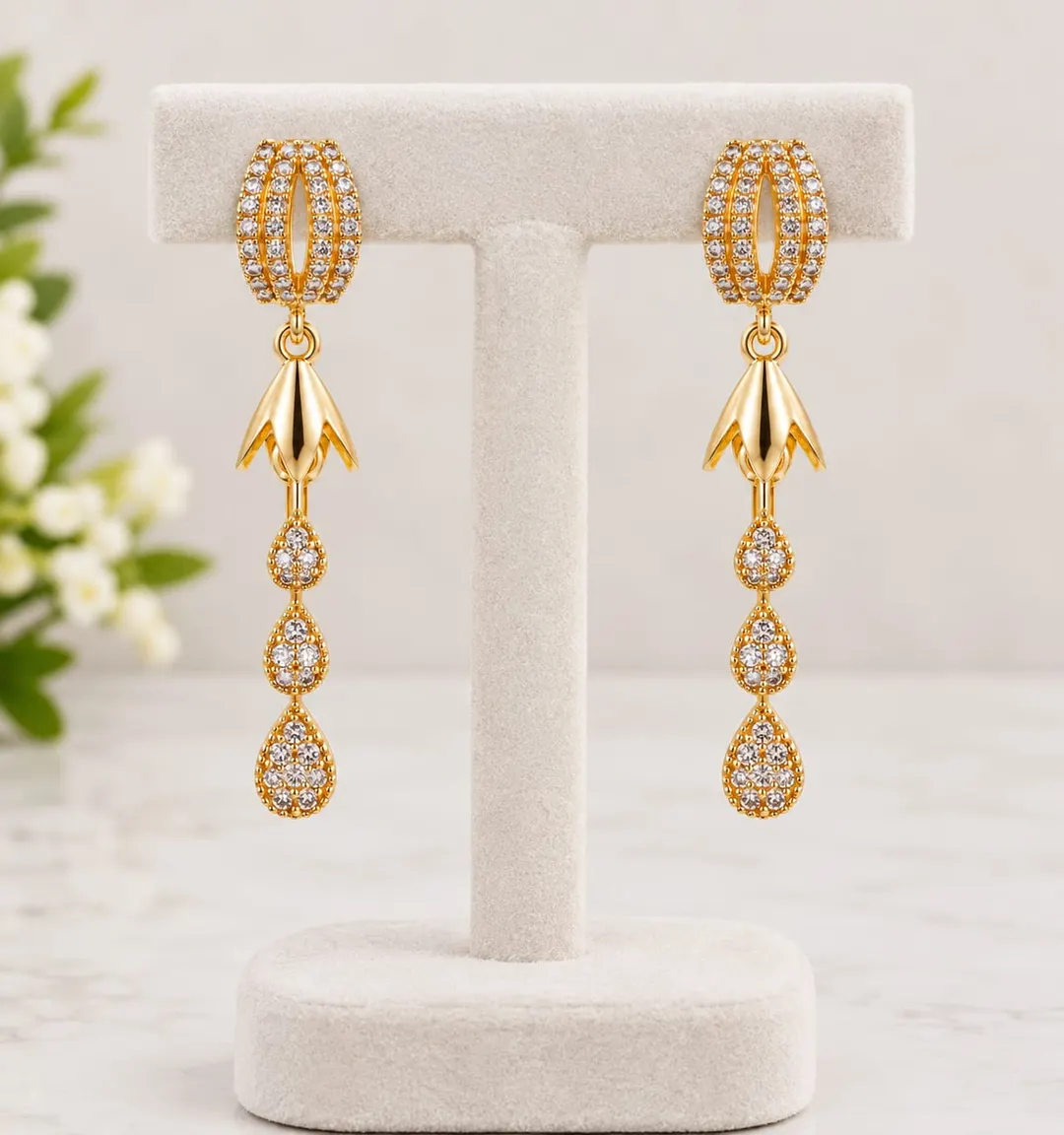 GOLD-TONE CZ CRYSTAL CASCADING DROP EARRINGS