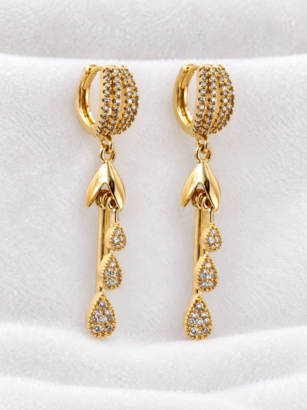GOLD-TONE CZ CRYSTAL CASCADING DROP EARRINGS