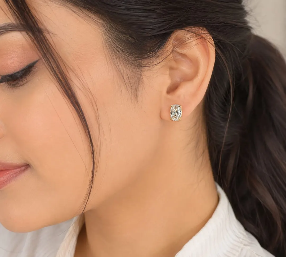 GOLD-TONE CUSHION-CUT CRYSTAL STUD EARRINGS