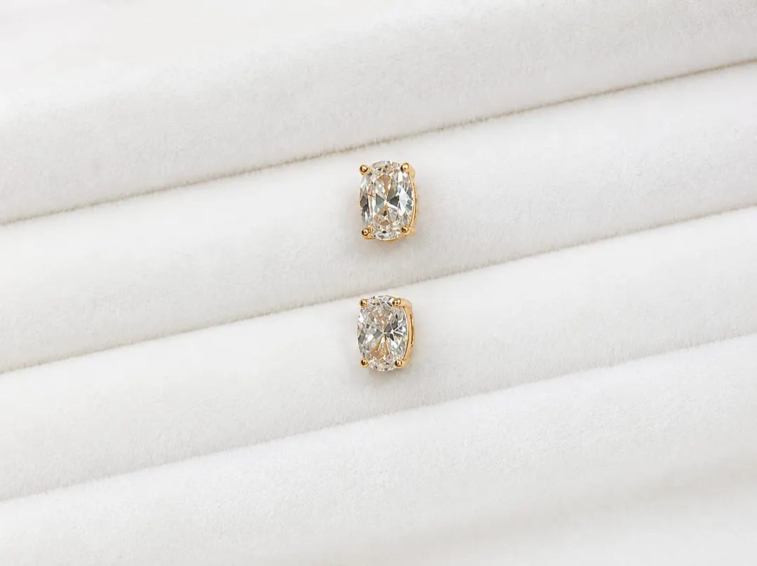 GOLD-TONE CUSHION-CUT CRYSTAL STUD EARRINGS