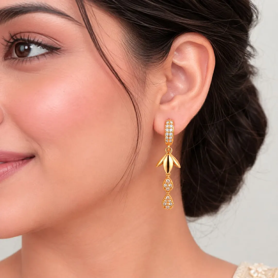 GOLDEN FLORAL CRYSTAL DROP EARRINGS