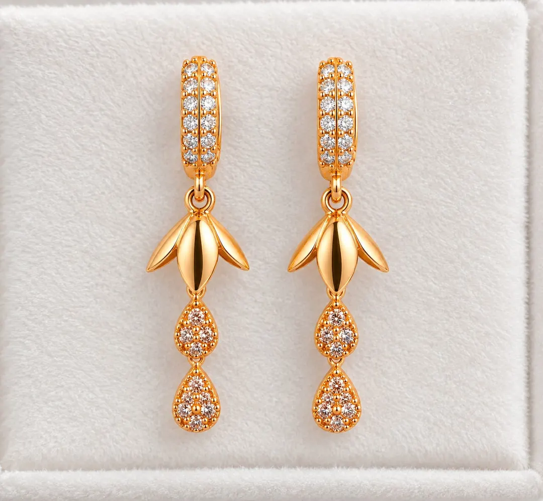 GOLDEN FLORAL CRYSTAL DROP EARRINGS