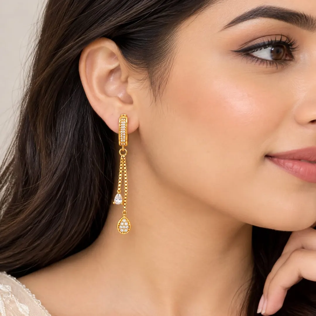 GOLD-TONE CRYSTAL CHAIN DROP EARRINGS