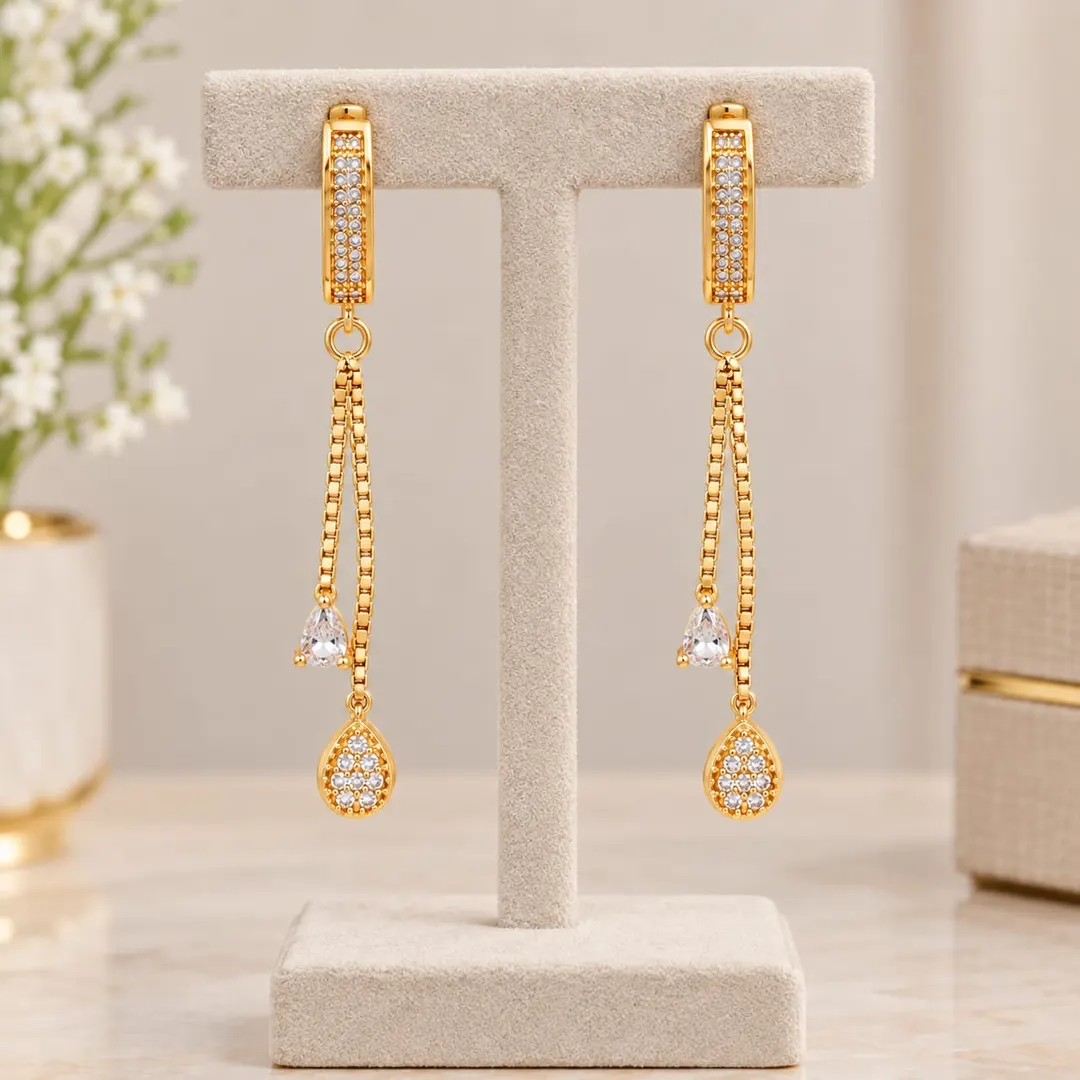 GOLD-TONE CRYSTAL CHAIN DROP EARRINGS