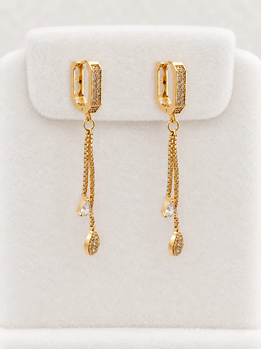 GOLD-TONE CRYSTAL CHAIN DROP EARRINGS