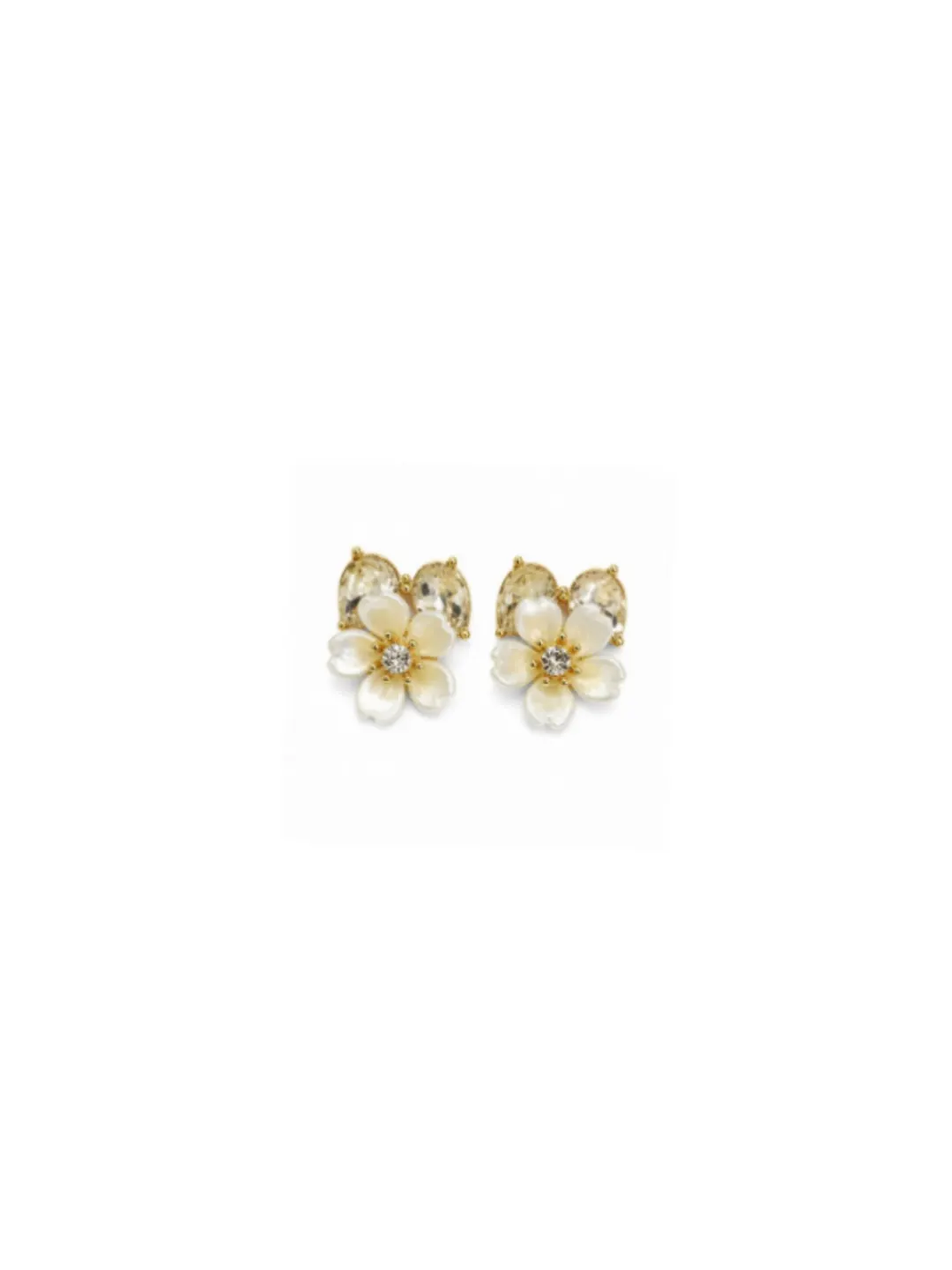 GOLD-PLATED FLORAL MOTHER-OF-PEARL STUD EARRINGS