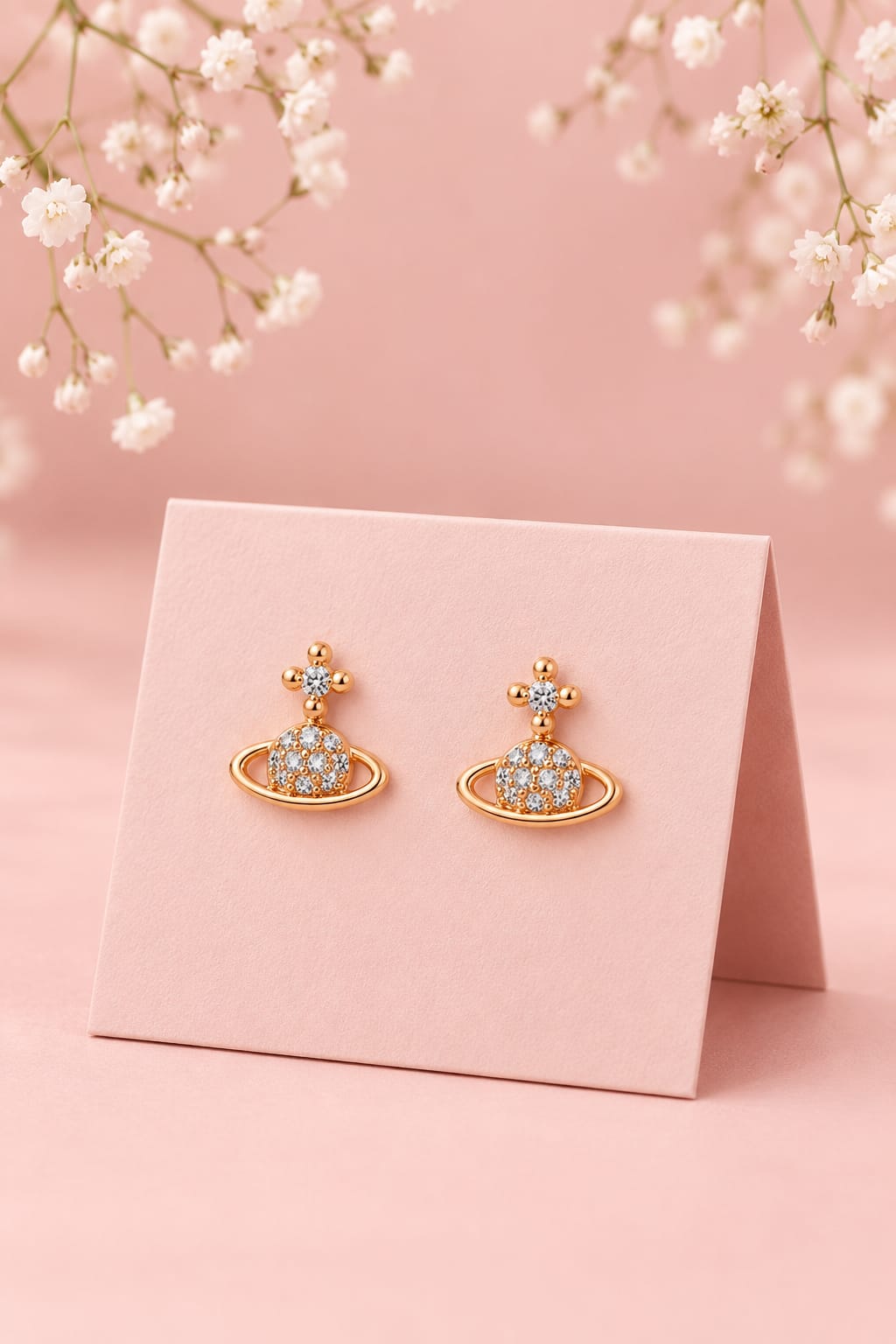 ROSE GOLD SATURN PLATED CZ DROP EARRINGS