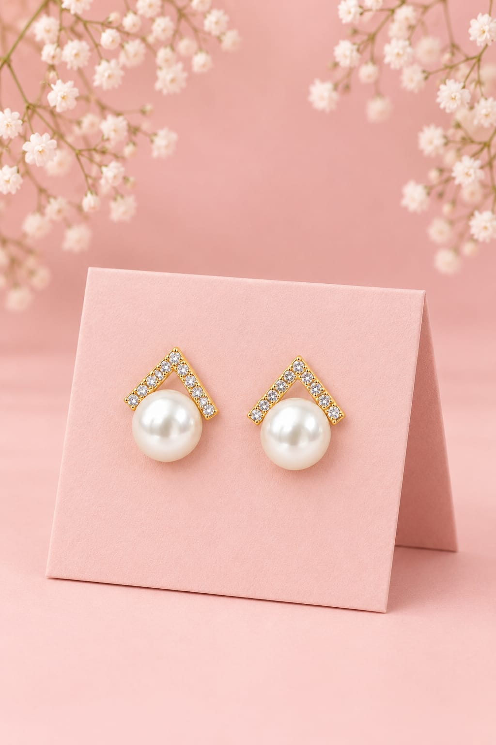ELEGANT V-SHAPE PEARL STUD EARRING