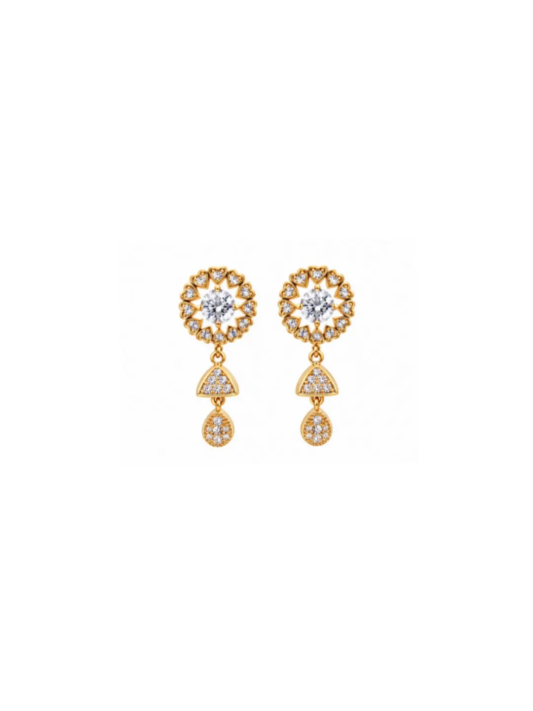 GOLDEN FLORAL CRYSTAL TRIPLE-DROP EARRINGS