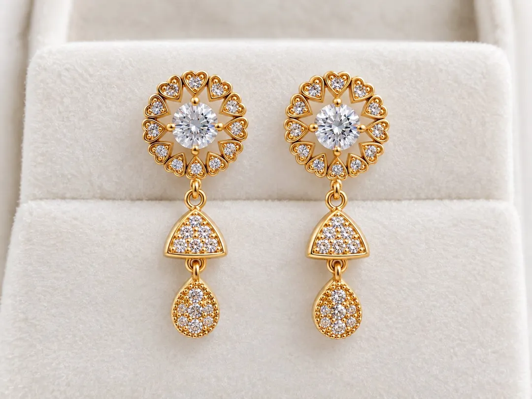 GOLDEN FLORAL CRYSTAL TRIPLE-DROP EARRINGS