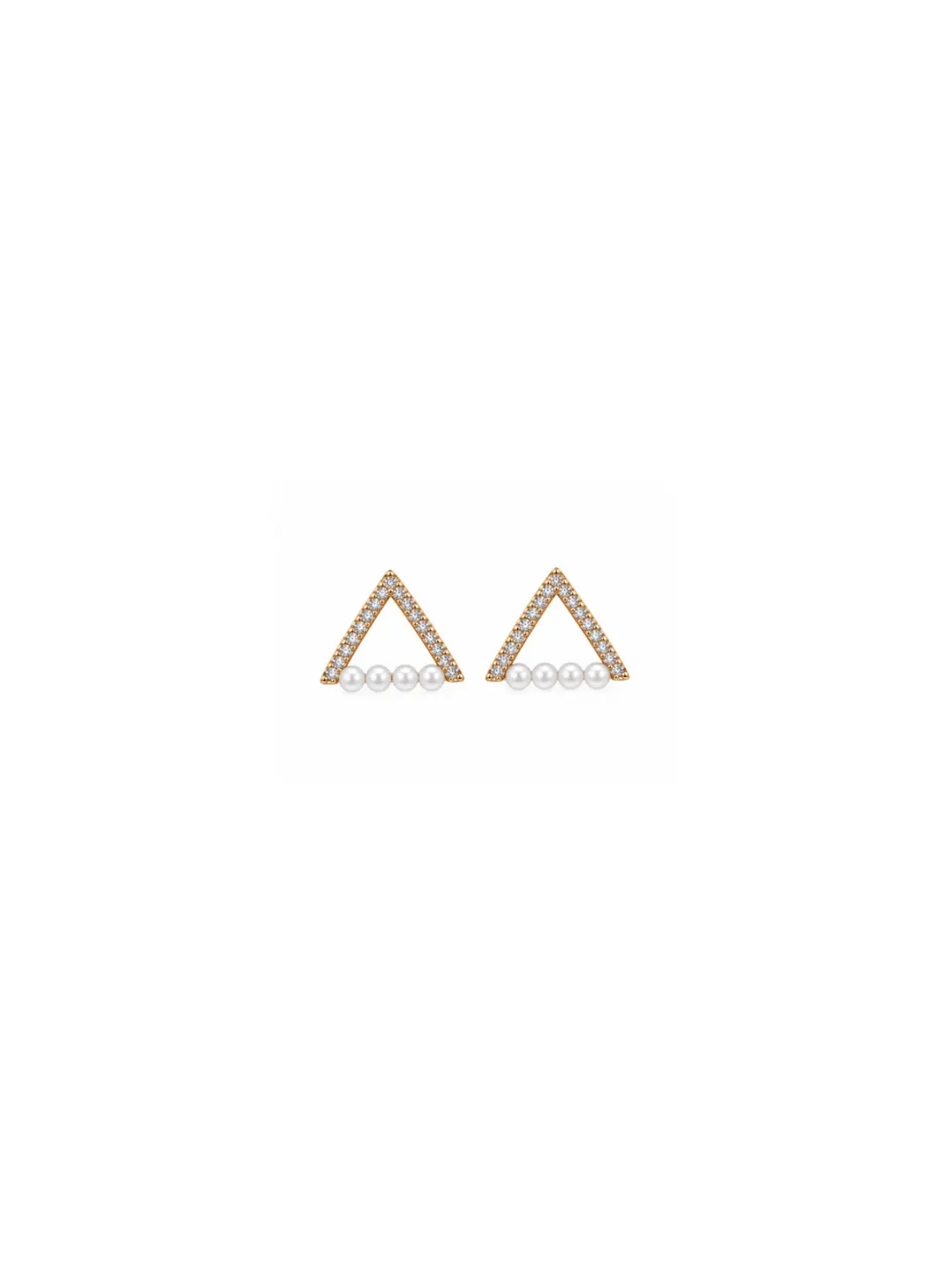 GOLD-TONE TRIANGLE PEARL & CRYSTAL STUD EARRINGS