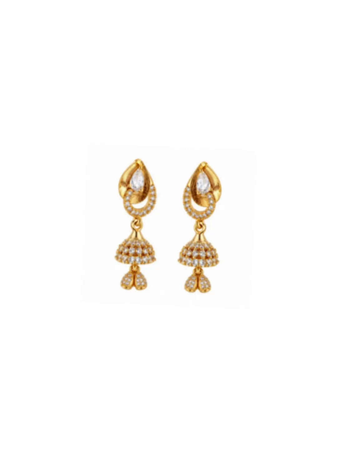 GOLD-PLATED TEARDROP CZ STUDDED JHUMKA EARRINGS