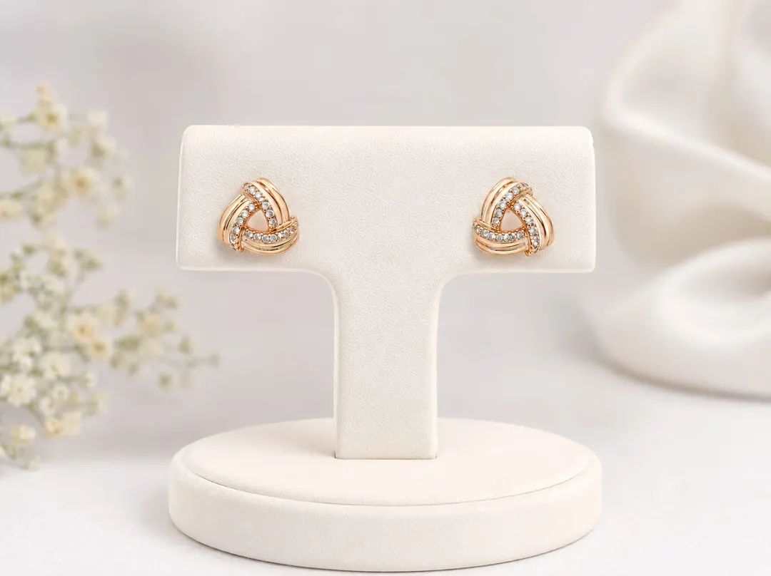 GOLDEN GEOMETRIC CRYSTAL KNOT STUD EARRINGS