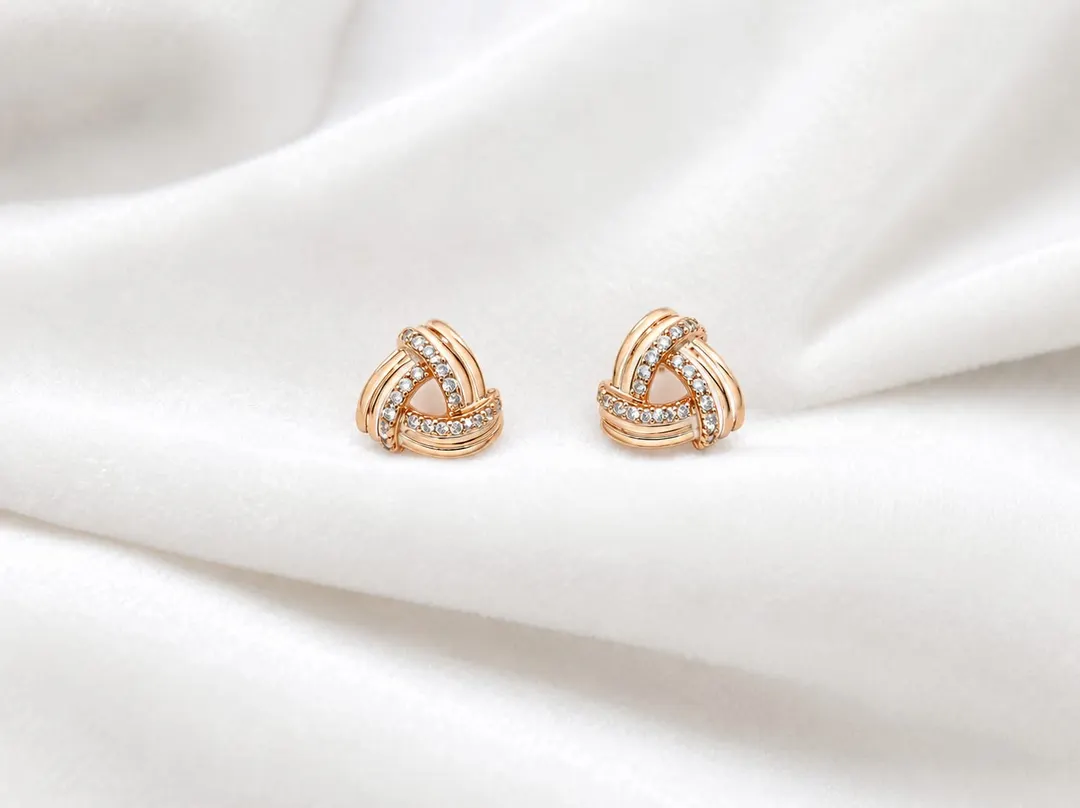 GOLDEN GEOMETRIC CRYSTAL KNOT STUD EARRINGS