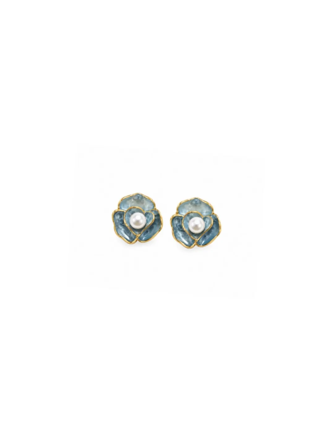BLUE ENAMEL FLOWER PEARL EARRINGS