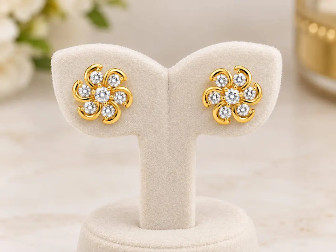 GOLD-TONE FLORAL CLUSTER STUD EARRINGS
