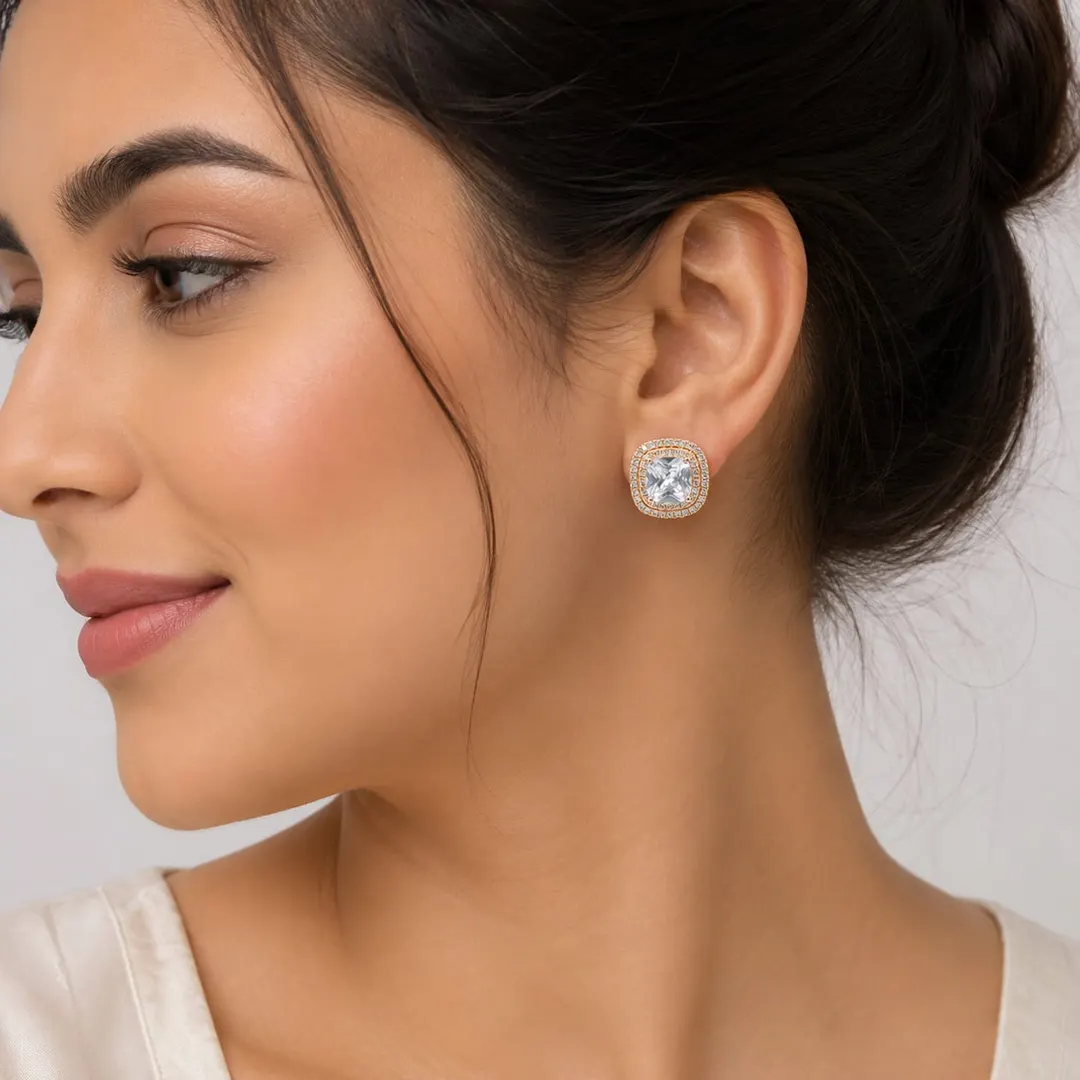 ROYAL CUSHION HALO STUD EARRINGS