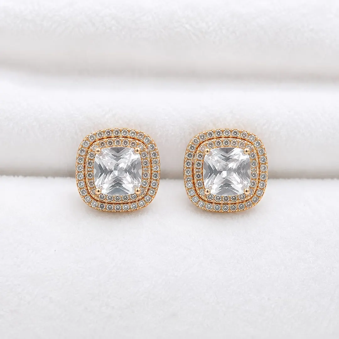 ROYAL CUSHION HALO STUD EARRINGS