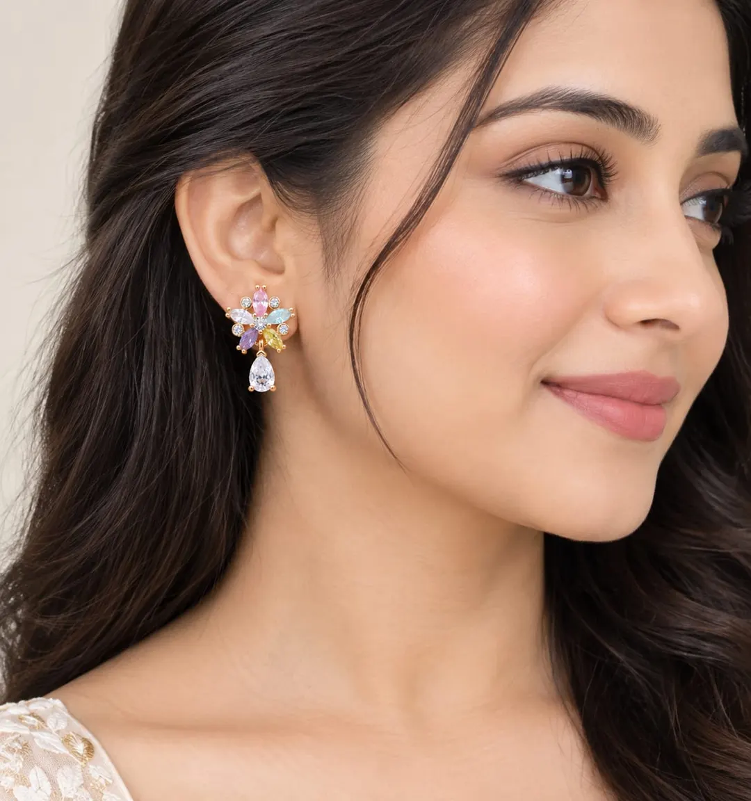 RAINBOW BLOOM GEMSTONE DROP EARRINGS