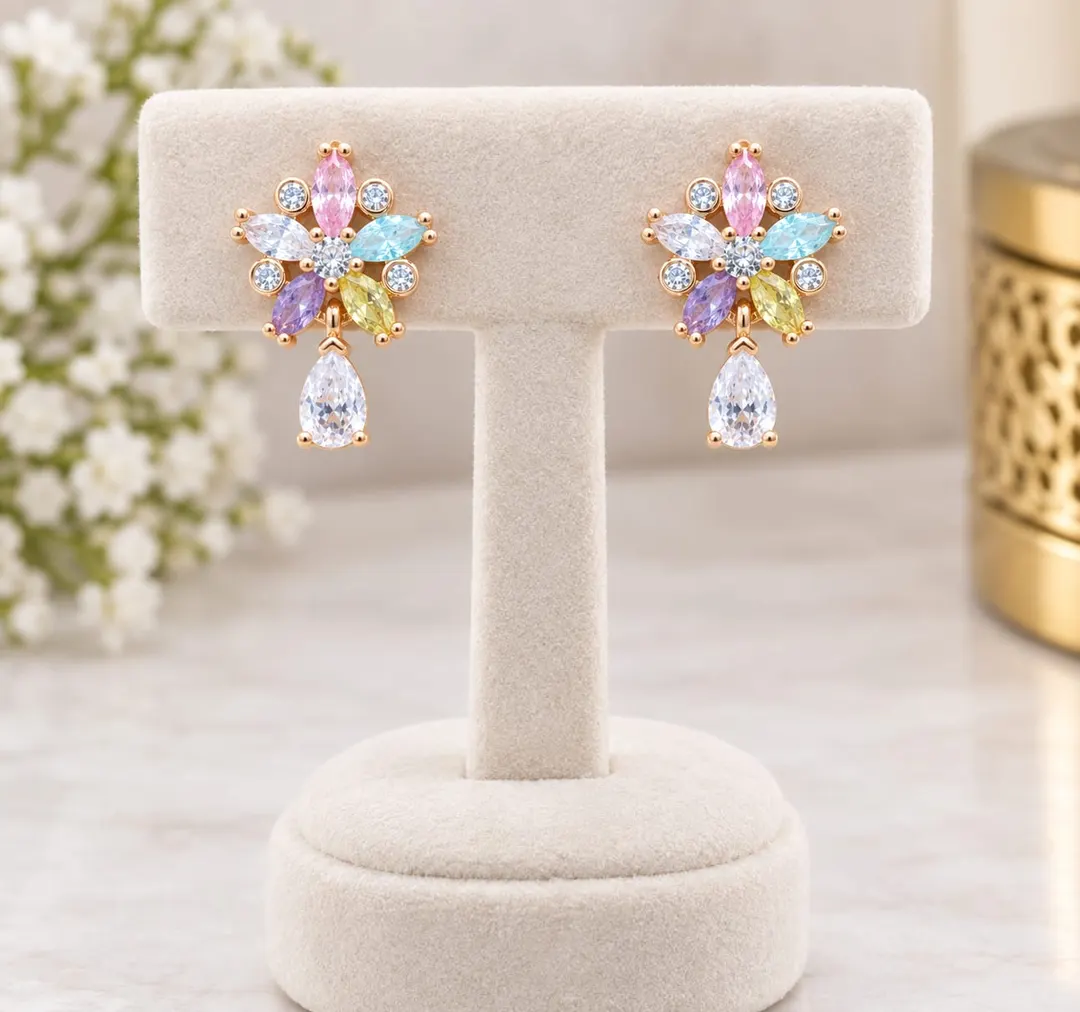 RAINBOW BLOOM GEMSTONE DROP EARRINGS