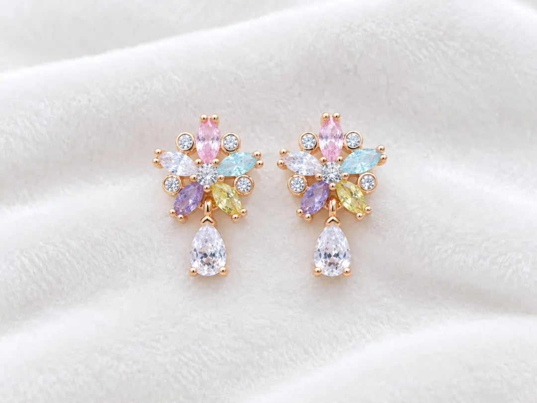 RAINBOW BLOOM GEMSTONE DROP EARRINGS