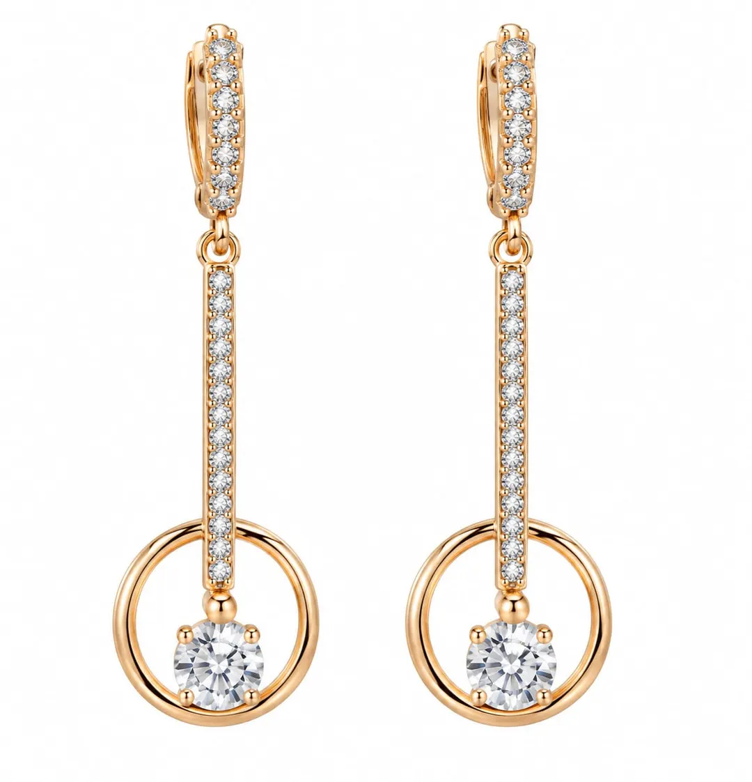 ELEGANT GOLD-TONE CRYSTAL DROP HOOP EARRINGS