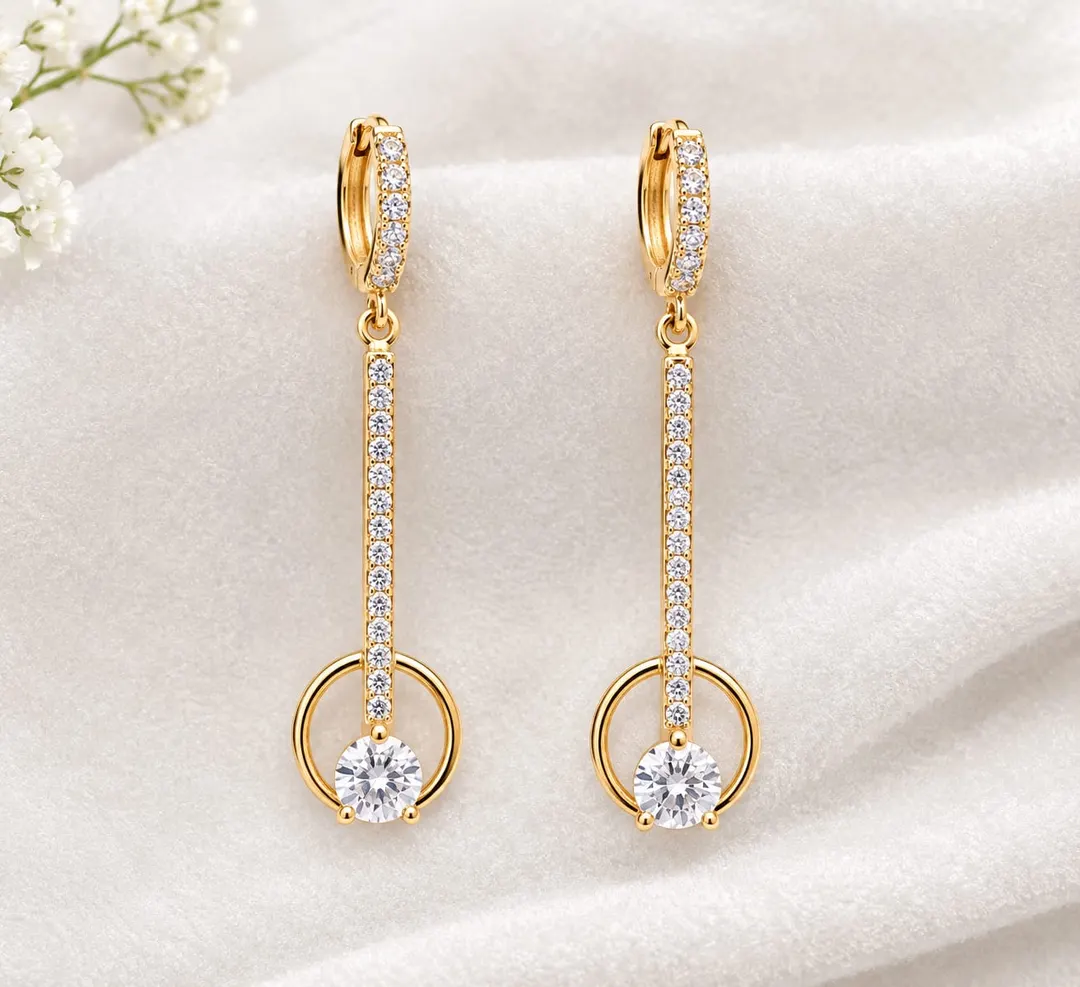 ELEGANT GOLD-TONE CRYSTAL DROP HOOP EARRINGS
