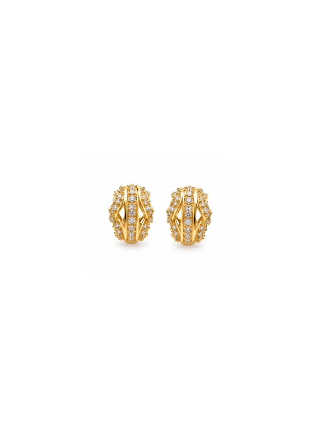 GOLD-TONE CRYSTAL-STUDDED OVAL HOOP EARRINGS.